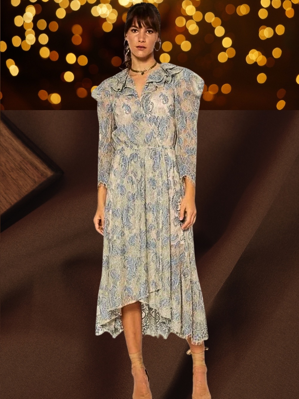 Anthropologie Dress Current Air Blue Floral Lace High-Low Midi Dress XS